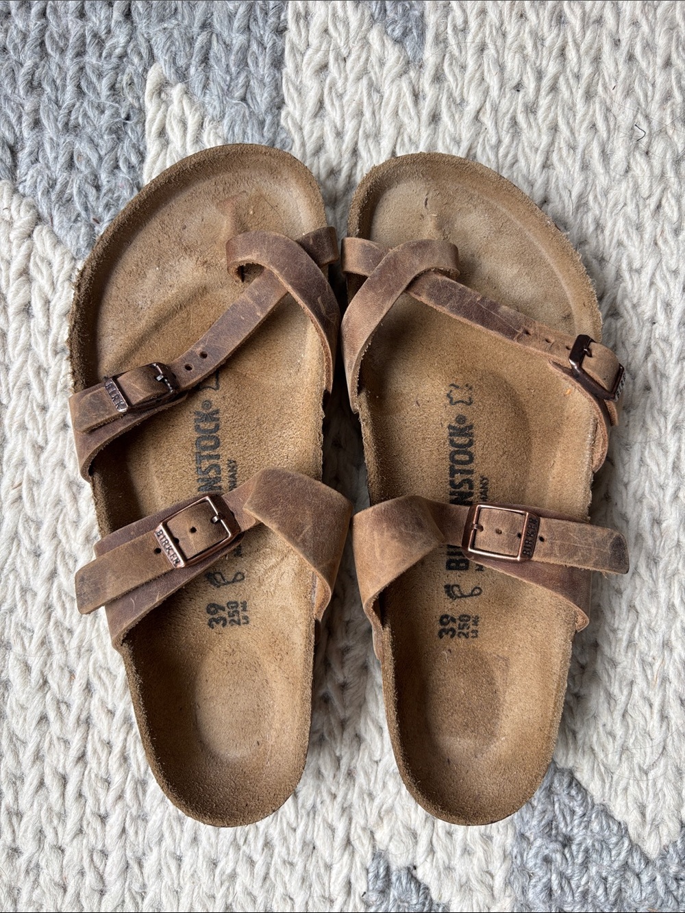 Birkenstock Brown Suede Cross-Strap Sandals with Buckles